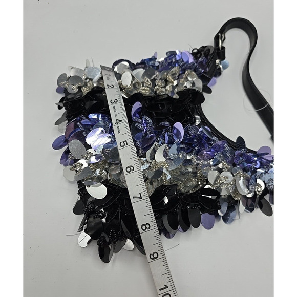 VTG Y2K Black Sequin Beaded Colorful Zip Closure Boho Casual Handbag Purse - Picture 3 of 4